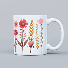 Nádoby - Prírodný kvetinový keramický hrnček s potlačou jesenných kvetov - 15883102_