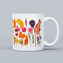 Nádoby - Jesenný keramický hrnček s potlačou krásnych kvetov - 15883119_