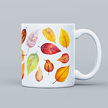 Nádoby - Jesenný keramický hrnček s potlačou farebných listov - 15883130_