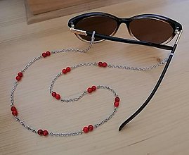 Iné šperky - Retiazka na okuliare - červené koráliky - chirurgická oceľ  - 15884137_
