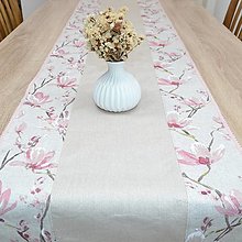 Úžitkový textil - MIRA natur - kvet magnólie na prírodnej   - behúň - 15883852_
