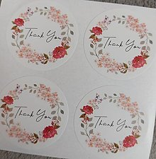 Papier - Nálepka thank you s ružovými kvetmi okrúhla - 15885282_