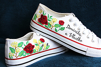 Ponožky, pančuchy, obuv - svadobné tenisky s motívom jesenných kvetov - 15886252_