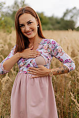 Tehotenské oblečenie - Teplákové šaty na dojčenie - MAMA a DCÉRA – staroružové pivonky - 15886631_