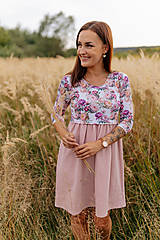Tehotenské oblečenie - Teplákové šaty na dojčenie - MAMA a DCÉRA – staroružové pivonky - 15886632_