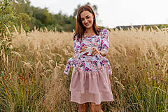 Tehotenské oblečenie - Teplákové šaty na dojčenie - MAMA a DCÉRA – staroružové pivonky - 15886635_