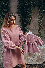 Oblečenie na dojčenie - Ľanové PUFF šaty - MAMA A DCÉRA – rôzne farby - 15886728_