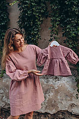 Oblečenie na dojčenie - Ľanové PUFF šaty - MAMA A DCÉRA – staroružové - 15886768_
