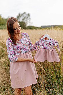 Tehotenské oblečenie - Teplákové šaty na dojčenie - MAMA a DCÉRA – staroružové pivonky - 15886634_