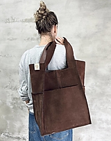 Veľké tašky - KAKAO kožená shopper kabelka - 15887399_