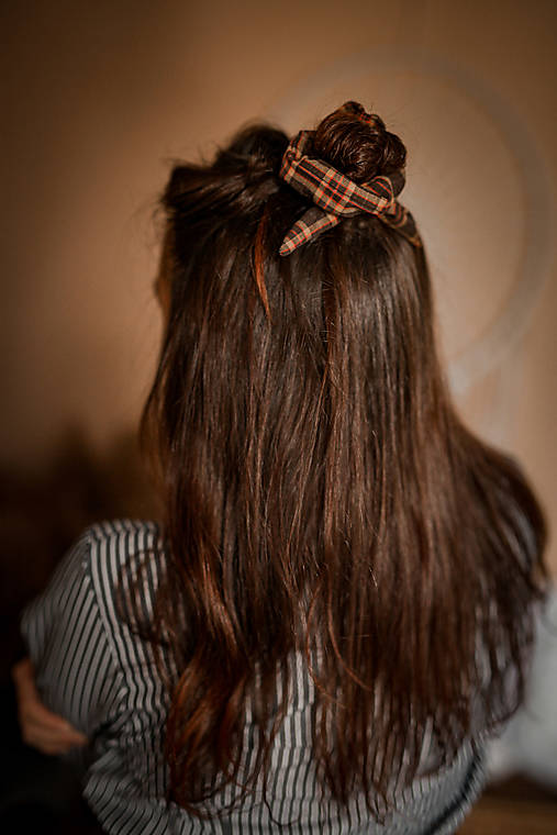 Ozdoby do vlasov - Scrunchie Káro (Hnedá) - 15889617_