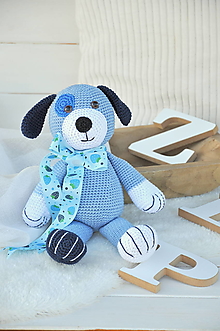 Hračky - Háčkovaný psík, modrý - 15891582_