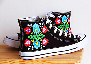 Ponožky, pančuchy, obuv - tenisky s rastlinným ornamentom - 15893520_
