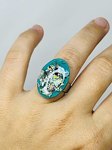 Prstene - Recyklované CD - holografický zelený oválny nastaviteľný prsteň - 15896159_