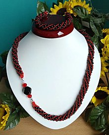 Sady šperkov - Súprava z červeno-čiernych korálikov - 15895983_