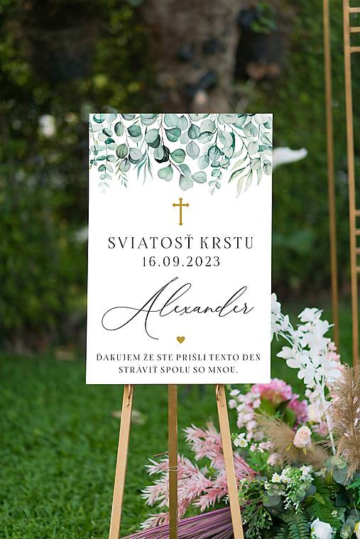Papiernictvo - Uvítacia detská tabuľa na krst -greenery - 15897310_