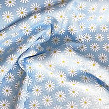 Textil - 100 % predpraný mäkčený ľan sedmikrásky na belasej, šírka 150 cm - 15897753_