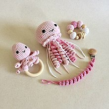 Hračky - Set: medúza, hrkálka chobotnica, hryzátko a retiazka na cumlík / farba na želanie - 15897022_
