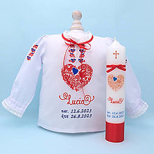Detské oblečenie - Košieľka na krst v ľudovom štýle dievčenská dlhý rukáv (set košieľka + sviečka + darčeková krabica) - 15896526_