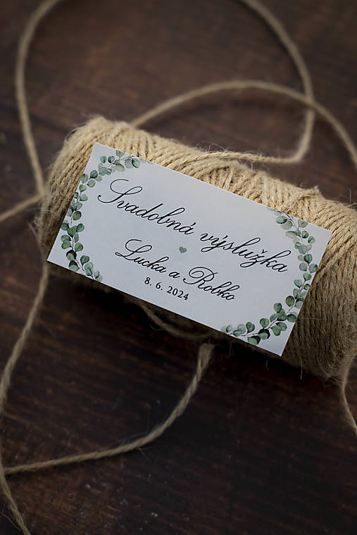 Úložné priestory & Organizácia - Svadobné etikety na fľaše/výslužku - Eukalyptus venček (Etiketa výslužka 8x4cm) - 15897295_