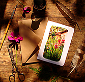 otváracia pohľadnica s obálkou: gladioly v záhrade
