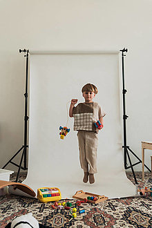 Detské oblečenie - Upcyklované ľanové tričko Patchwork beige - 15899264_
