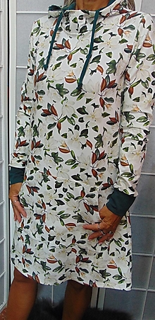 Šaty - Mikinové šaty s kapucí - magnolie S - XXXL - 15903144_
