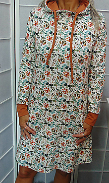 Šaty - Mikinové šaty s kapucí - větvičky S - XXXL - 15903151_