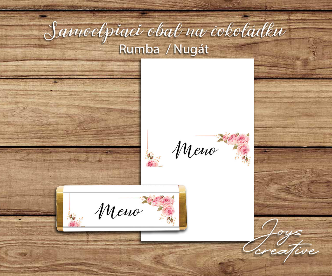 Samolepiaci obal na čokoládu rumba / nugát v dizajne s ružovými pivonkami A05