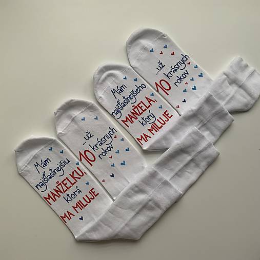 Maľované ponožky k 10. výročiu svadby sada bielych
