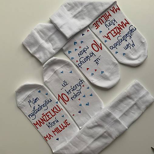 Maľované ponožky k 10. výročiu svadby sada bielych