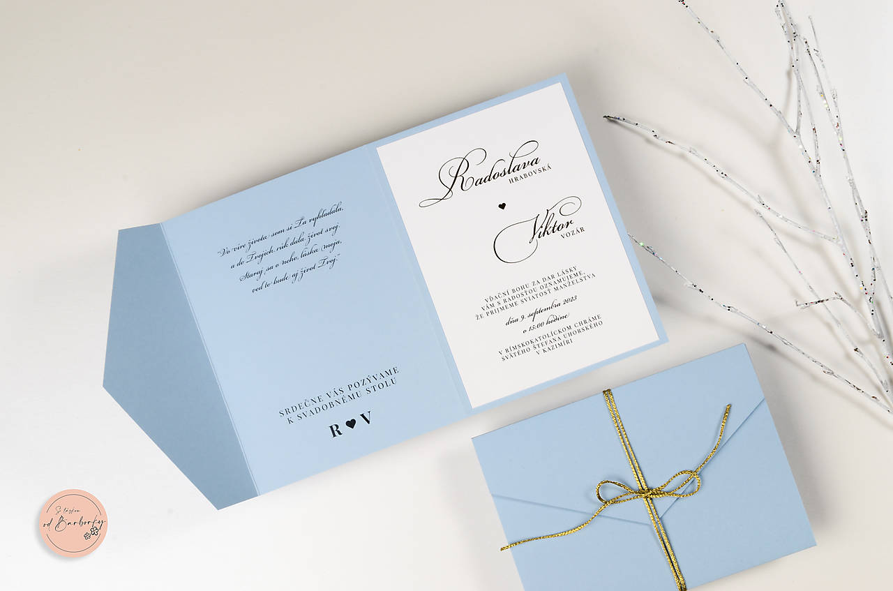 Svadobné oznámenie s metalickým zlátením v kapsičke #78