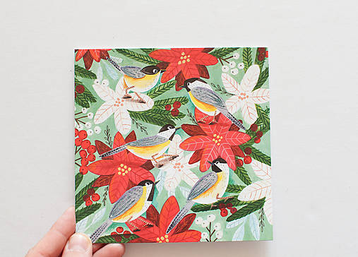 Papier - Pohľadnica "Euphorbia & sýkorky " - 15902923_