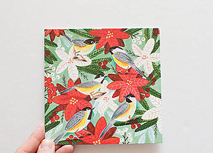Papier - Pohľadnica "Euphorbia & sýkorky " - 15902923_