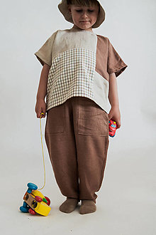 Detské oblečenie - Upcyklované ľanové tričko Patchwork terracotta - 15901179_