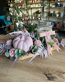 Svietidlá - Jesenný ružový svietnik s tekvičkou - 15905493_