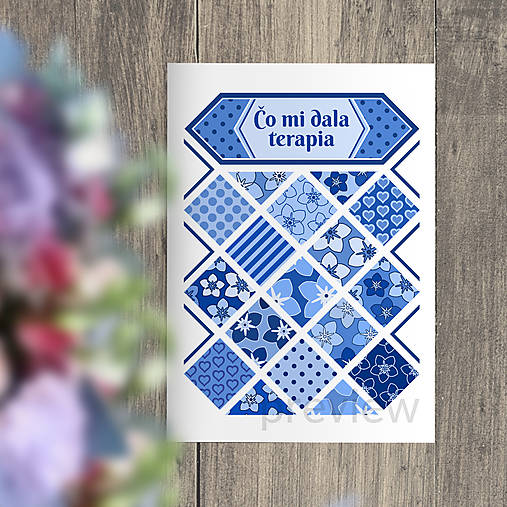 Papiernictvo - Zápisník ,,Čo mi dala terapia", (Šachovnica pestrá - flowers) (nezábudky) - 15904471_