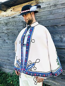 Pánske oblečenie - Krojový kabát (Kabanica) modro/čierny - 15906989_