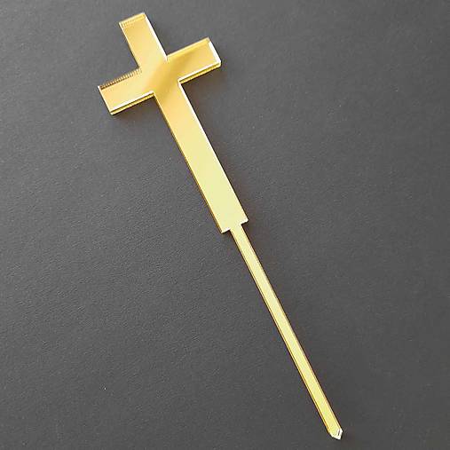 Dekorácie - Zápich krížik na tortu zlatý (Strieborné zrkadlové plexisklo) - 15908037_