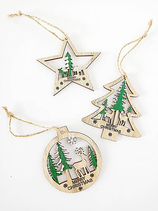 Polotovary - Drevený výrez 9 ks - Prírodný zelený H30276 - 15910260_