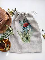 Úžitkový textil - Maľované ľanové vrecúško mak - 15913638_