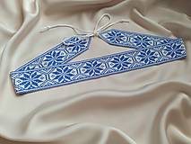 Opasky - Svadobný folklórny opasok z korálok v modro-bielej farbe - 15915168_