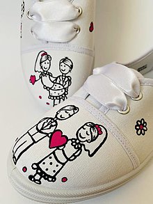 Ponožky, pančuchy, obuv - Maľované svadobné plátenky - 15918220_