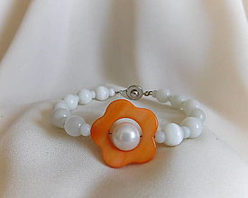 Náramky - oranžový a tyrkysový perleť kvietok náramky / -40% (Oranžová) - 15916682_