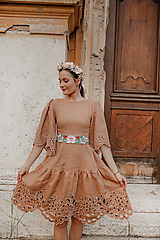 Šaty - Hnedé madeirové šaty Zámutovské kvety - 15916433_