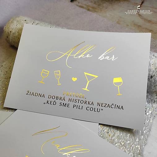 Zlatá informačná kartička - svadobná dekorácia 002