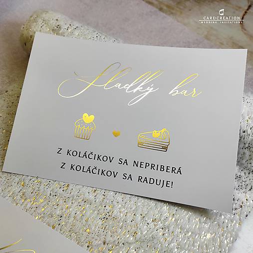 Zlatá informačná kartička - svadobná dekorácia 004