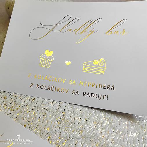 Zlatá informačná kartička - svadobná dekorácia 004