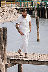 Pánske oblečenie - Ľanová košeľa Mojmír biela s krátkym rukávom - 15918928_
