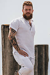 Pánske oblečenie - Ľanová košeľa Mojmír biela s krátkym rukávom - 15918945_